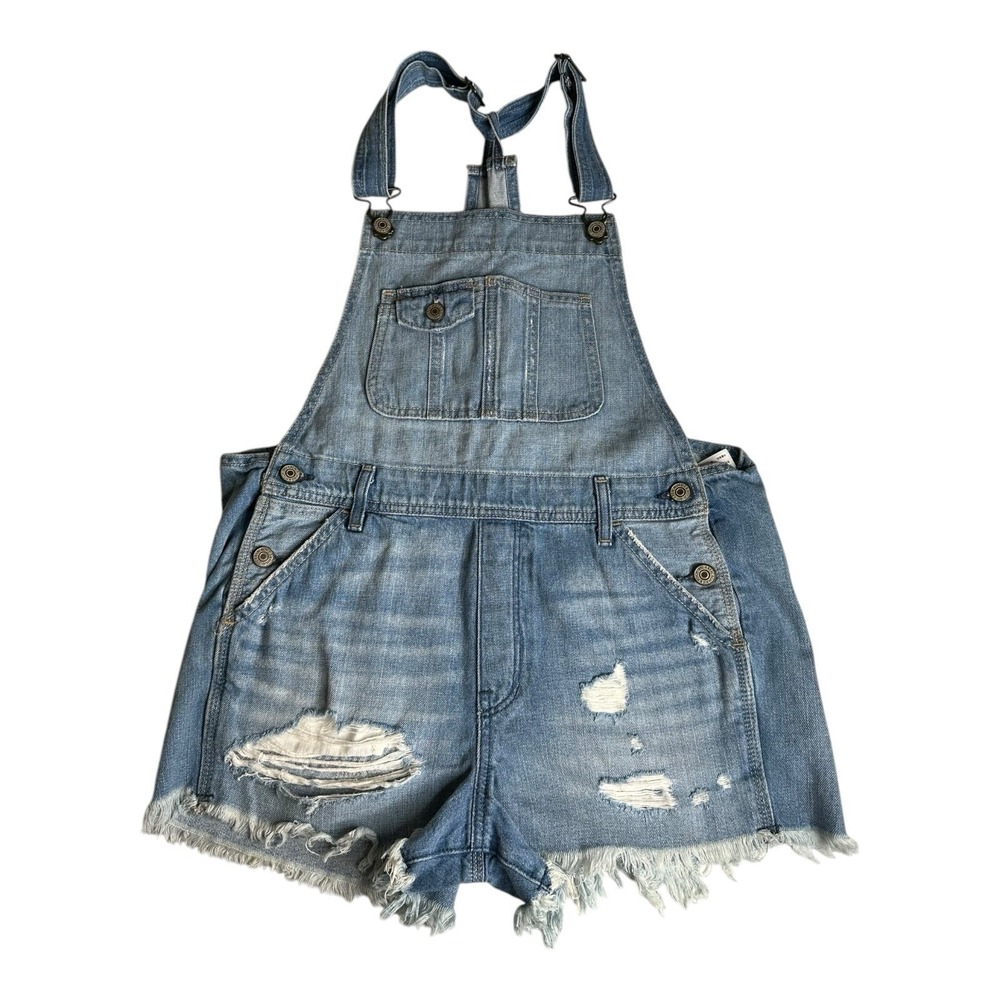 Abercrombie Fitch Jean Shortalls Overalls Distressed Raw Hem Womens Sz Small